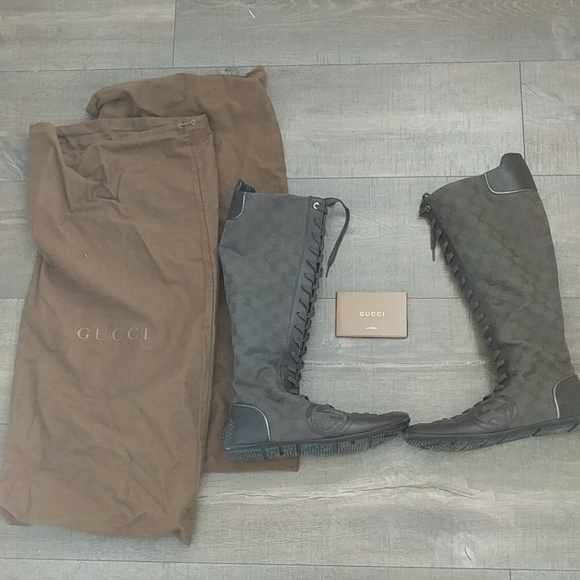 Gucci Boots brown canvas logo size 38 - Picture 2 of 5